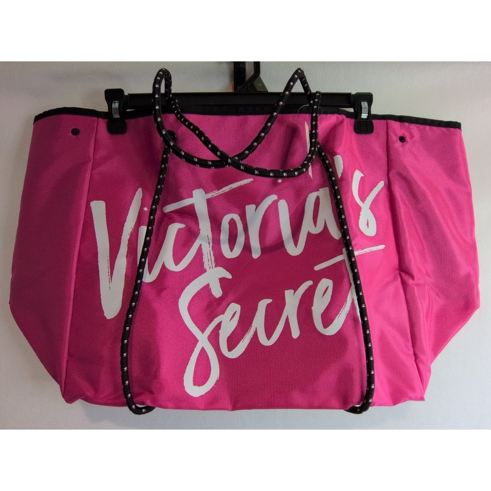 NWT Victoria's Secret Large Hot Pink Beach Tote Bag Bungee Expandable Weekender